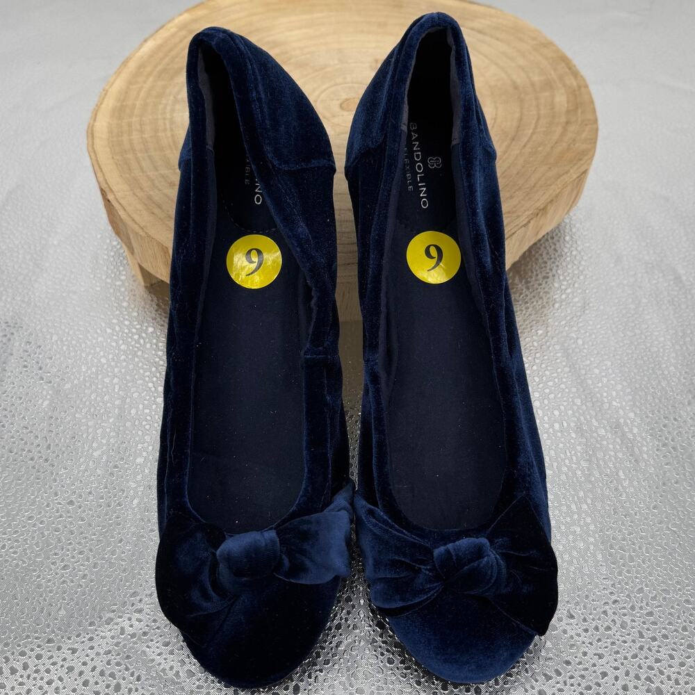 NWT Bandolino Alexia Velvet Navy Ballet Flats Size 9 Knotted Toe